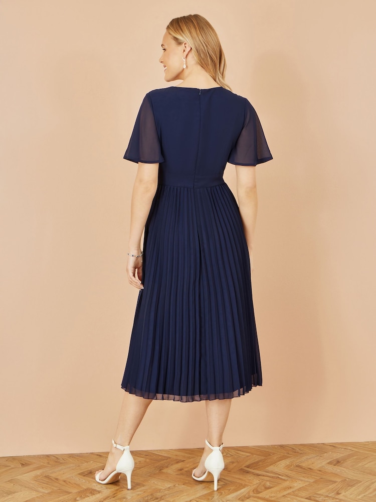 Yumi Blue Sequin Embellished Panel Pleated Midi Dress - Image 4 of 4