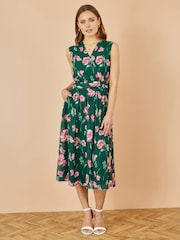 Yumi Green Floral Print Mesh Stretch Midi Dress With Pockets - Image 2 of 4
