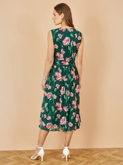 Yumi Green Floral Print Mesh Stretch Midi Dress With Pockets - Image 4 of 4