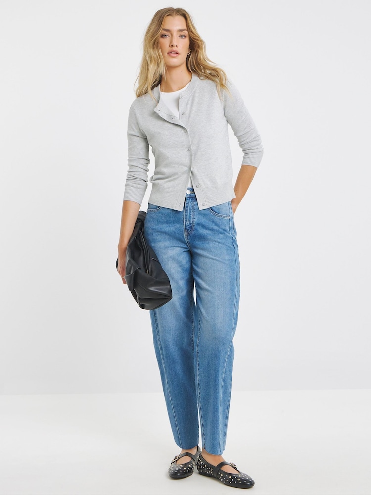 Simply Be Grey Crew Neck Cardigan - Image 1 of 4 Simply Be Grey Crew Neck Cardigan - Image 1 of 4