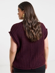 Simply Be Red Chunky Knit Button Through Vest - Image 2 of 4