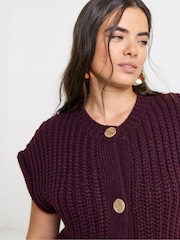 Simply Be Red Chunky Knit Button Through Vest - Image 3 of 4
