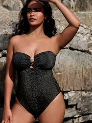 B by Ted Baker Bandeau Black Swimsuit with Branded Hardware and Tummy Control - Bild 1 von 5