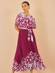 Vestido midi plissado com estampa floral espelhada Yumi - Imagem 1 de 5