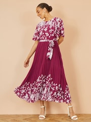 Vestido midi plissado com estampa floral espelhada Yumi - Imagem 2 de 5