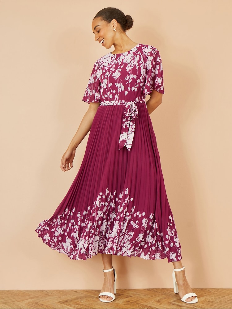 Vestido midi plissado com estampa floral espelhada Yumi - Imagem 2 de 5