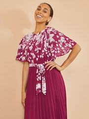 Vestido midi plissado com estampa floral espelhada Yumi - Imagem 3 de 5