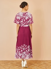 Vestido midi plissado com estampa floral espelhada Yumi - Imagem 4 de 5