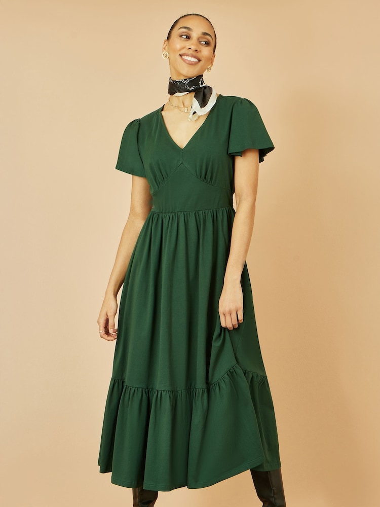 Yumi Cotton Jersey V-Neck Midi Dress - Imagem 1 de 5