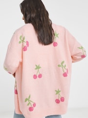 Simply Be Pink Cherry Print Boyfriend Cardigan - Image 2 of 4