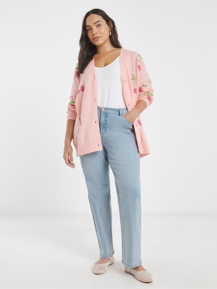 Simply Be Pink Cherry Print Boyfriend Cardigan - Image 4 of 4