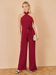 Yumi Red Cross Over Halter Neck Jumpsuit - Image 1 of 5