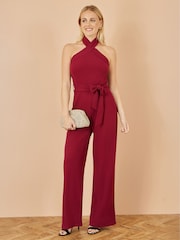Yumi Red Cross Over Halter Neck Jumpsuit - Image 3 of 5