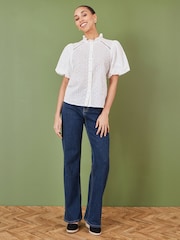 Yumi White Broderie Anglaise Puff Sleeve Shirt - Image 2 of 5