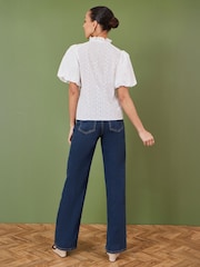 Yumi White Broderie Anglaise Puff Sleeve Shirt - Image 4 of 5