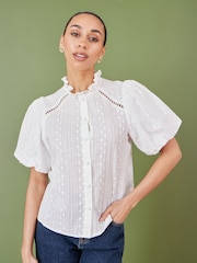 Yumi White Broderie Anglaise Puff Sleeve Shirt - Image 5 of 5