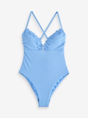 B by Ted Baker Plunge Blue Swimsuit with Tummy Control - Image 7 of 9