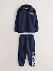 Baker by Ted Baker Navy Oversized Funnel Zip Neck Sweatshirt and Joggers Set - Image 1 of 7