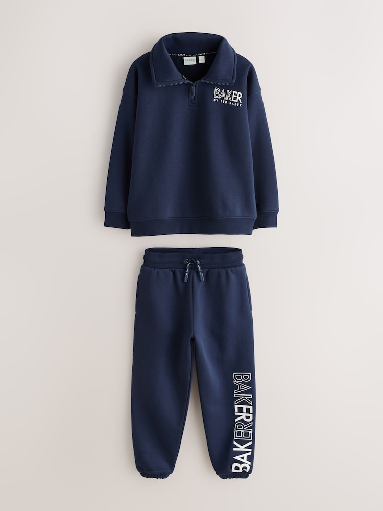 Baker by Ted Baker Navy Oversized Funnel Zip Neck Sweatshirt and Joggers Set - Image 1 of 7