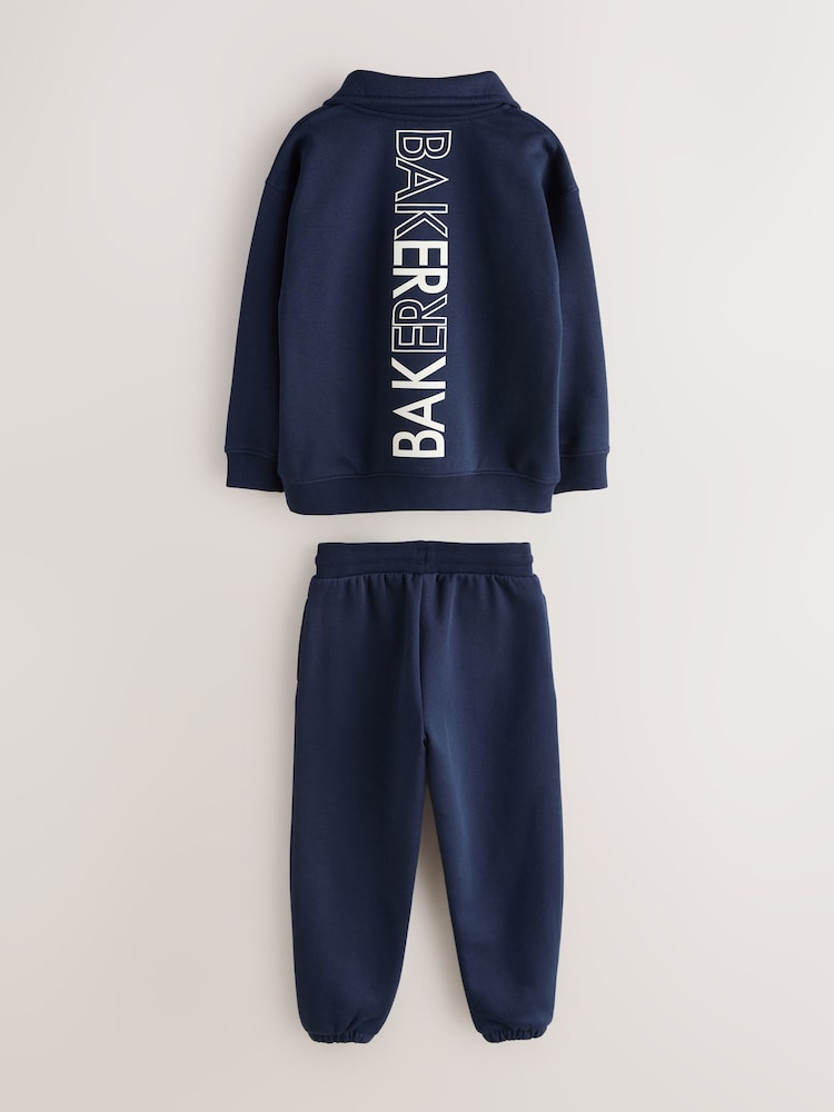 Baker by Ted Baker Navy Oversized Funnel Zip Neck Sweatshirt and Joggers Set - Image 2 of 7