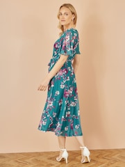 Yumi Blue Mesh Skater Floral Print Midi Dress - Image 3 of 5
