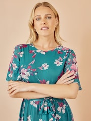 Yumi Blue Mesh Skater Floral Print Midi Dress - Image 5 of 5