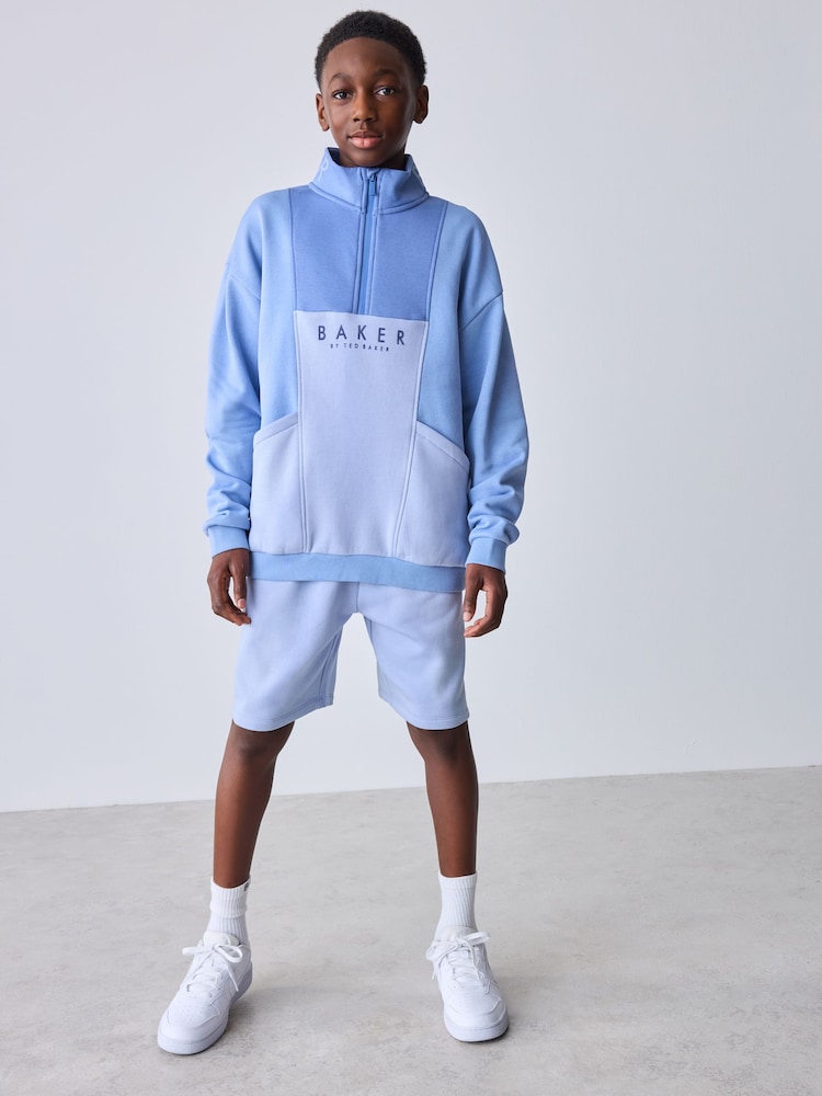 Baker by Ted Baker Blue Colourblock Funnel Neck Sweatshirt and Shorts Set - Image 1 of 14