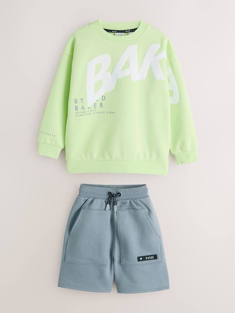 Baker by Ted Baker Lime Green/Grey Oversized Sweatshirt and Shorts Set - Image 1 of 8