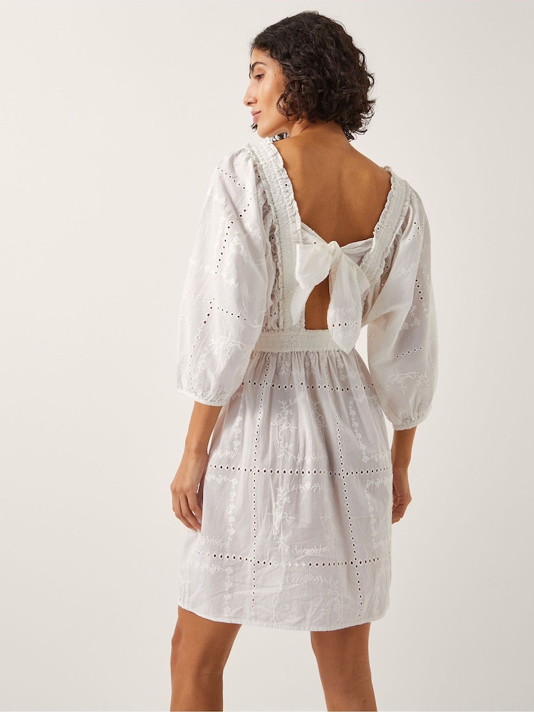 Monsoon White Nova Broderie Back Tie Mini Dress - Image 2 of 4