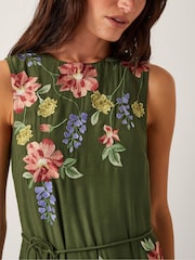 Monsoon Green Odelle Floral Print Embroidered Midi Dress - Image 2 of 5
