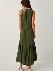 Monsoon Green Odelle Floral Print Embroidered Midi Dress - Image 3 of 5