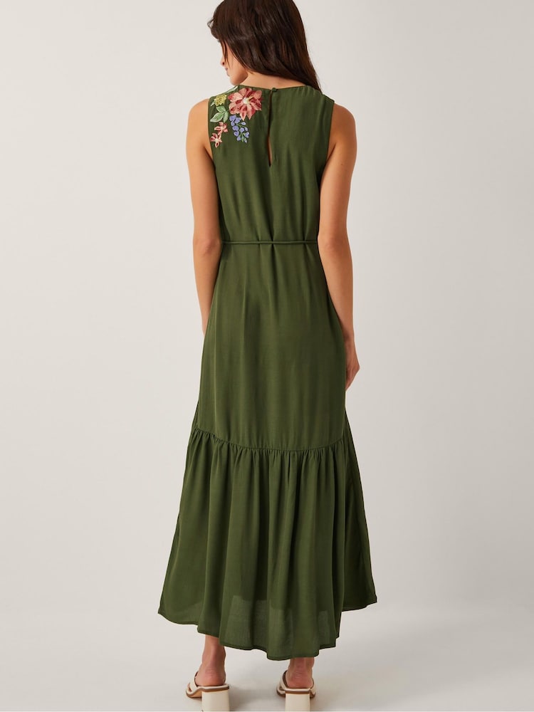 Monsoon Green Odelle Floral Print Embroidered Midi Dress - Image 3 of 5