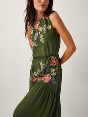 Monsoon Green Odelle Floral Print Embroidered Midi Dress - Image 4 of 5