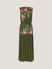Monsoon Green Odelle Floral Print Embroidered Midi Dress - Image 5 of 5