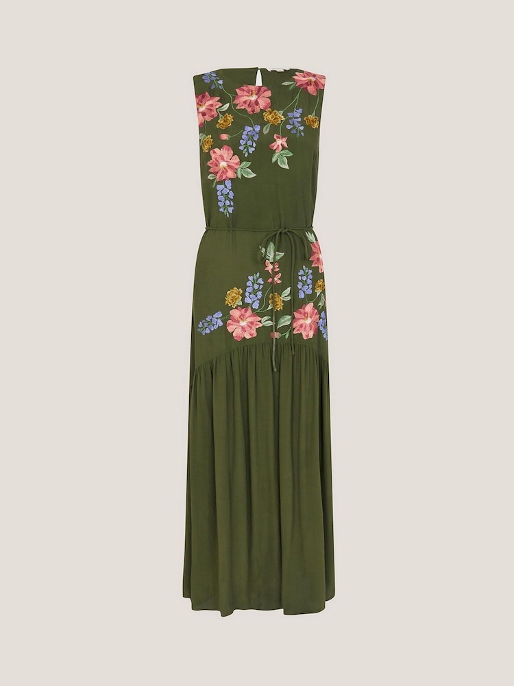 Monsoon Green Odelle Floral Print Embroidered Midi Dress - Image 5 of 5