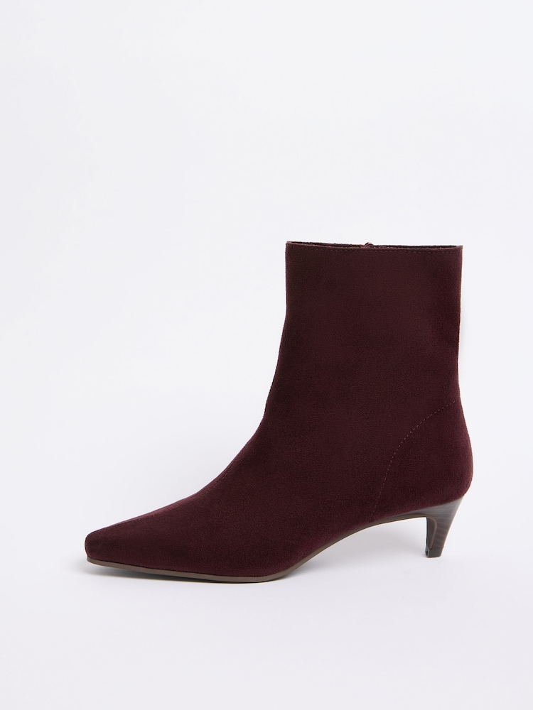 Friends Like These Berry Red Standard fit Faux Suede Kitten Heel Smart Point Ankle Boots - Image 5 of 5