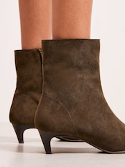 Friends Like These Olive Green Standard fit Faux Suede Kitten Heel Smart Point Ankle Boots - Image 2 of 4