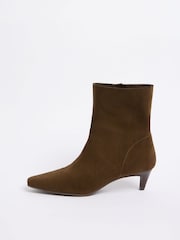 Friends Like These Khaki Brown Standard fit Faux Suede Kitten Heel Smart Point Ankle Boots - Image 5 of 5