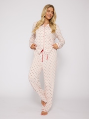 Loungeable Brushed Knit Heart Printed Traditional Long Sleeve Pyjamas - Bild 3 von 6