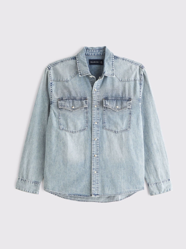 Azul - Abercrombie & Fitch Button-Up Shirt - Imagem 7 de 7