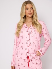 Loungeable Pink Martini Long Sleeve Button Through Pyjamas - Image 1 of 4