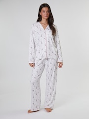 Loungeable White/Pink Paris Ooh Lala Long Sleeve Button Through Pyjamas - Image 3 of 5