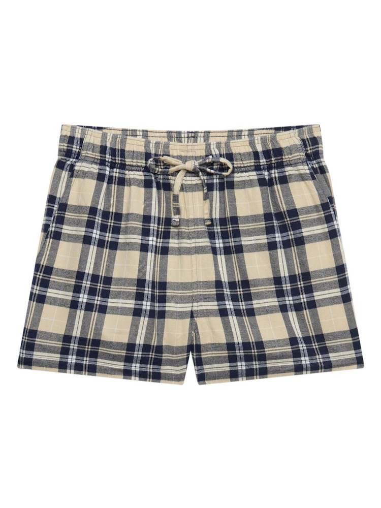 Superdry Cream Navy Check Cotton Elastic Shorts - Image 7 of 7 Superdry Cream Navy Check Cotton Elastic Shorts - Image 7 of 7
