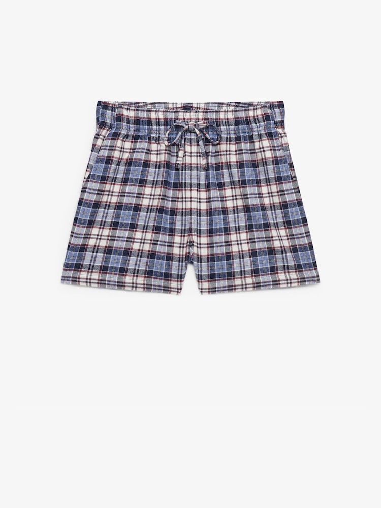 Superdry Blue Red Check Cotton Elastic Shorts - Image 1 of 1 Superdry Blue Red Check Cotton Elastic Shorts - Image 1 of 1