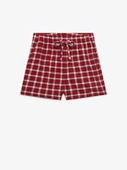 Superdry Burgundy Red Check Cotton Elastic Shorts - Image 1 of 1