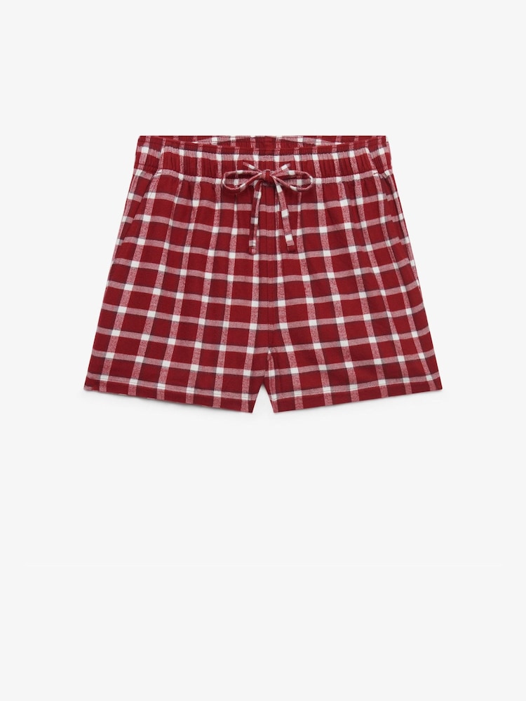 Superdry Burgundy Red Check Cotton Elastic Shorts - Image 1 of 1 Superdry Burgundy Red Check Cotton Elastic Shorts - Image 1 of 1