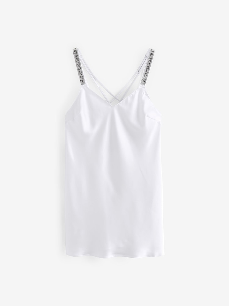 Victoria's Secret Coconut White Shine Satin Strappy Back Slip - Image 1 of 3