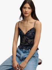 Superdry Blue Floral Flocked Mesh Cami Top - Image 1 of 5