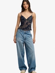 Superdry Blue Floral Flocked Mesh Cami Top - Image 2 of 5