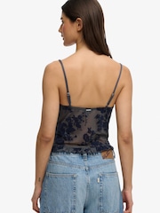 Superdry Blue Floral Flocked Mesh Cami Top - Image 3 of 5